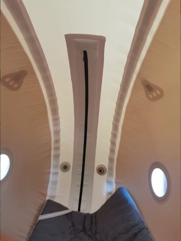 Interior view of the soft hyperbaric chamber and viewing windows